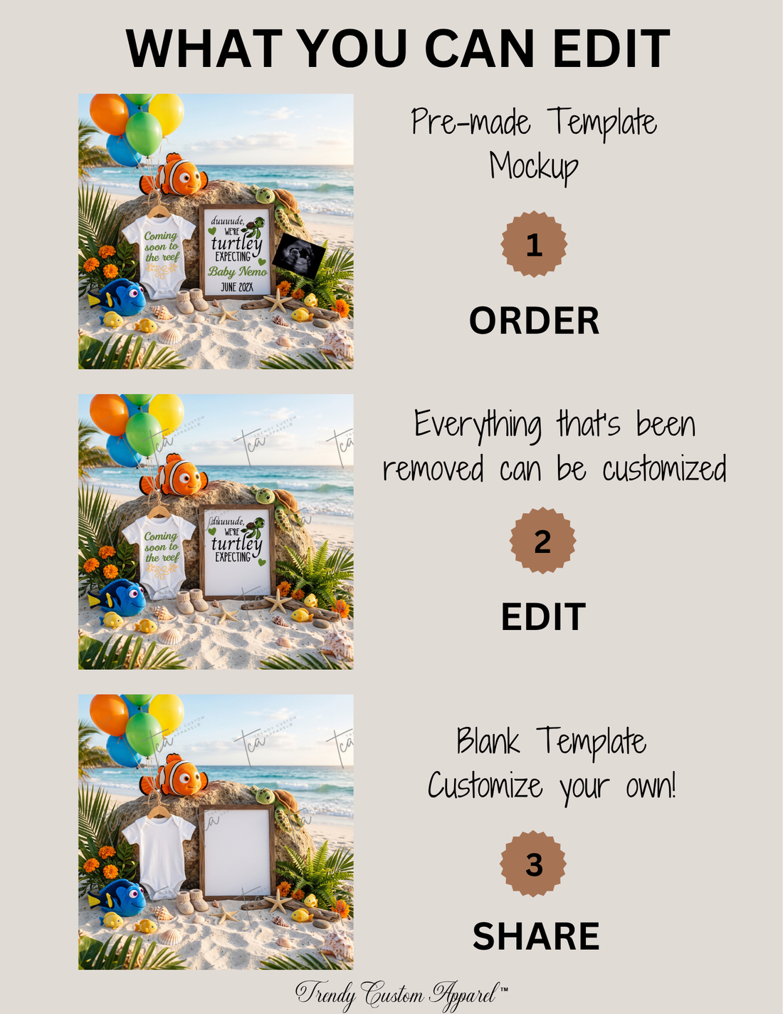 Beach Finding Nemo & Crush Turtle Disney Pregnancy Announcement Template | Editable Canva | Instant Download