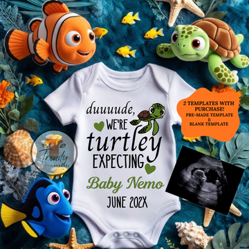 Finding Nemo Turtle Baby Reveal Digital Editable Template, Disney Canva Instant Download