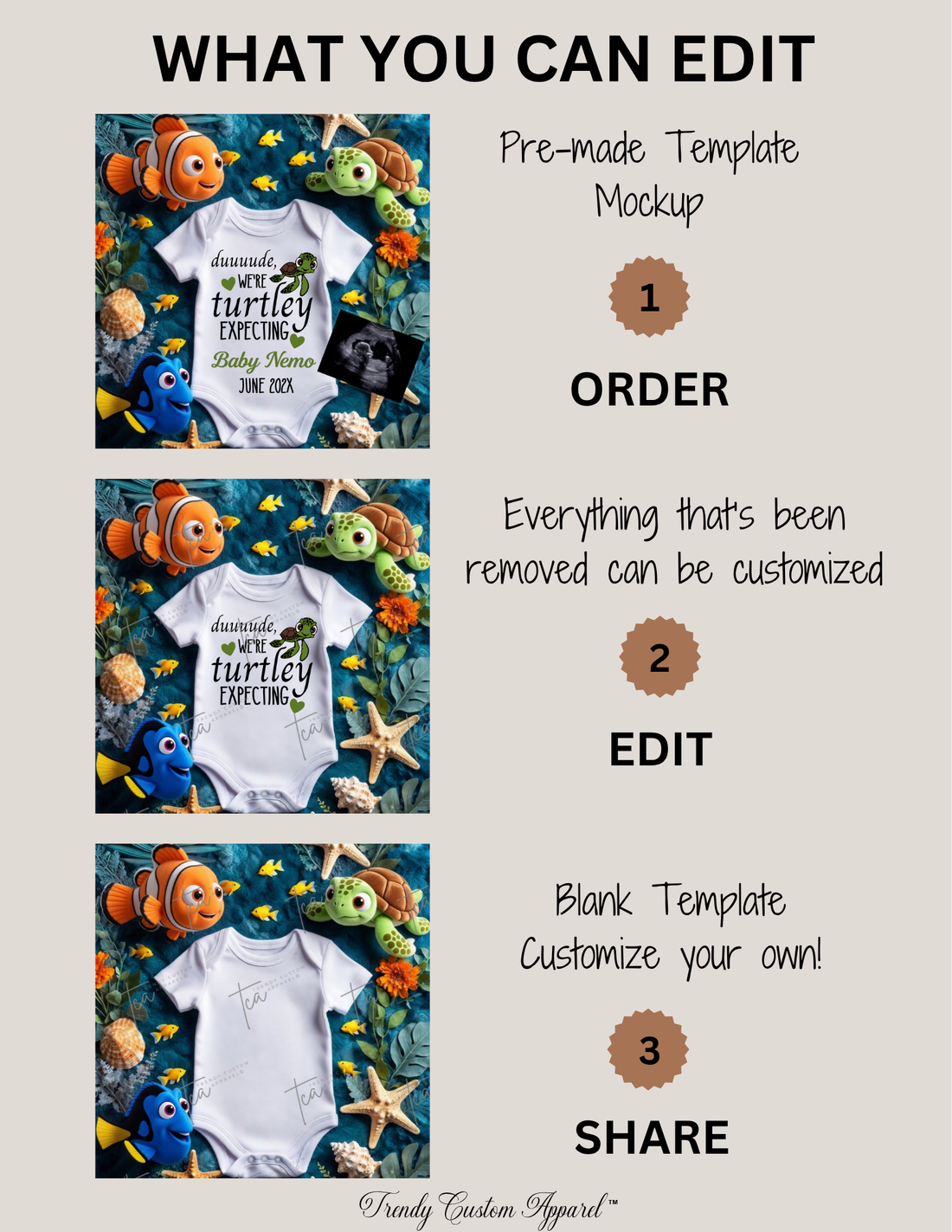 Finding Nemo Turtle Baby Reveal Digital Editable Template, Disney Canva Instant Download