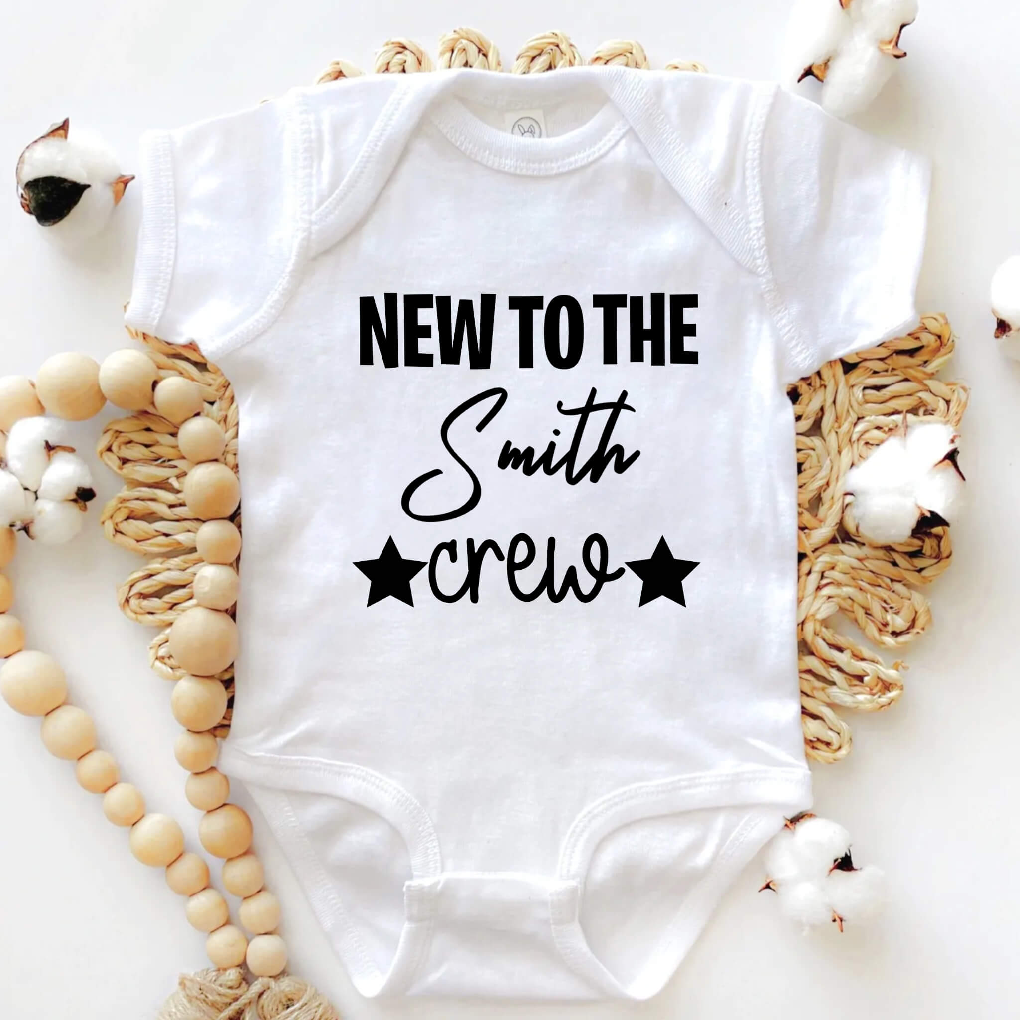 New Baby Onesie, New to The Crew Baby Customized Last Name Onesie, Baby Shower Gift, Baby Take Home Outfit, Boy’s, Girl’s, Custom Baby Onesie