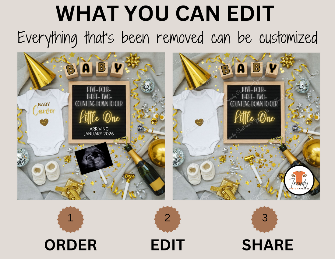 Digital Pregnancy Announcement, Counting Down To Our Little One, Customizable New Years Themed, Personalized Editable Template