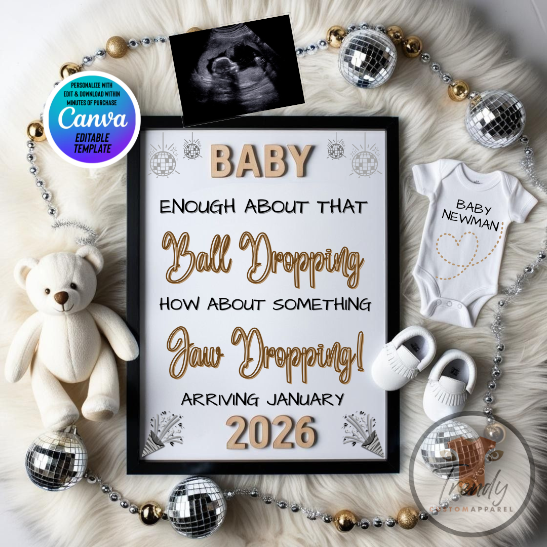 Digital Pregnancy Announcement, Jaw Dropping New, Customizable New Years Themed, Personalized Editable Template