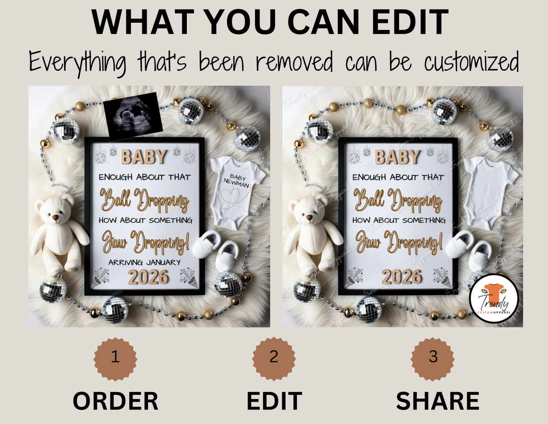 Digital Pregnancy Announcement, Jaw Dropping New, Customizable New Years Themed, Personalized Editable Template