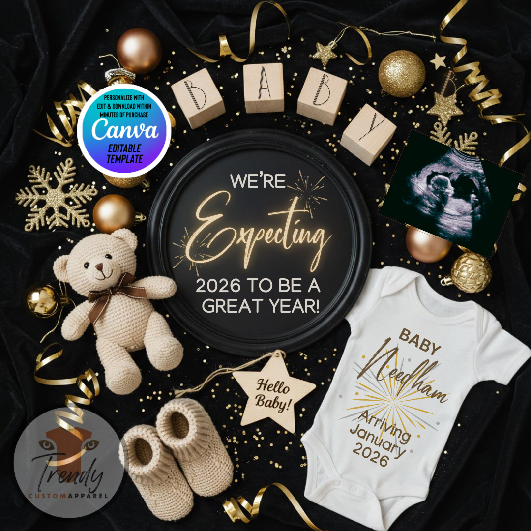 Digital Pregnancy Announcement, Expecting It To Be A Great Year, Customizable New Years Themed, Personalized Editable Template
