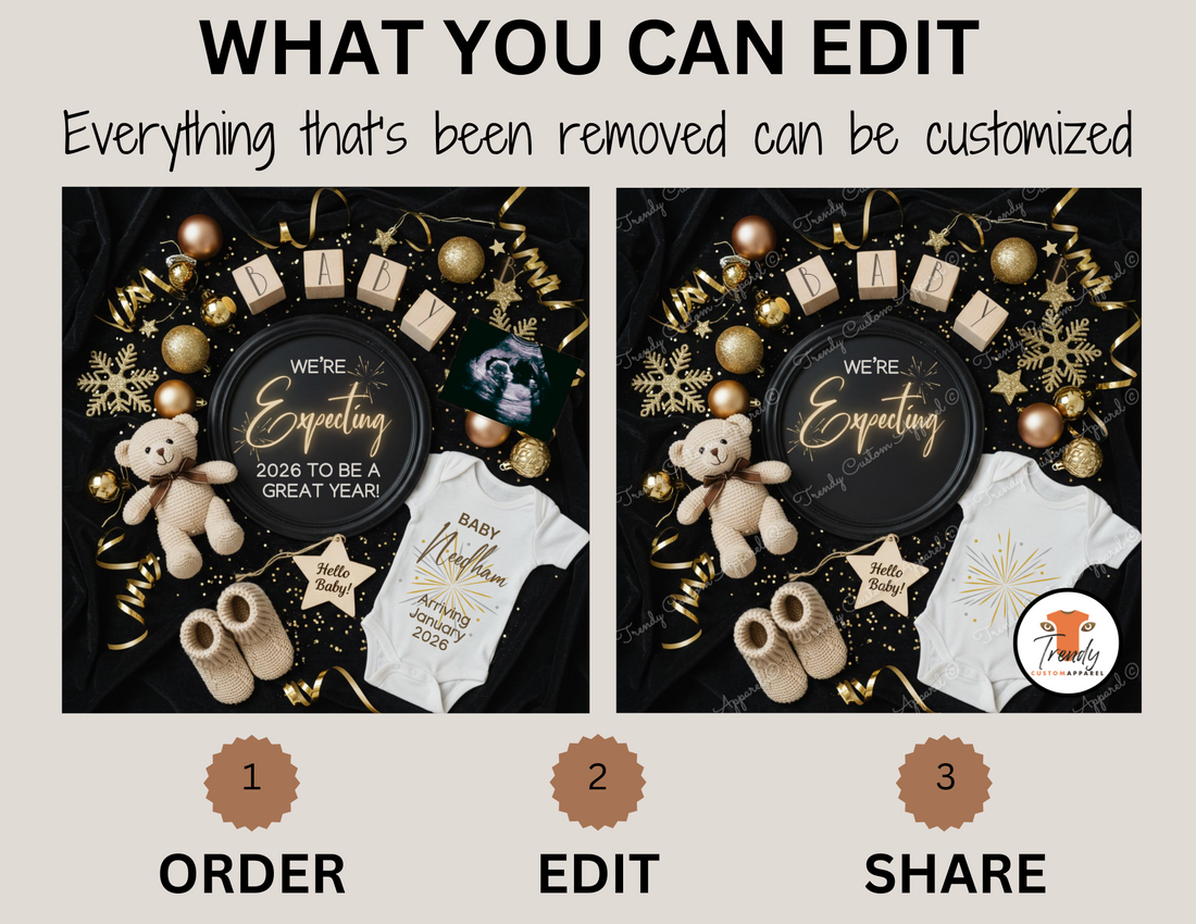 Digital Pregnancy Announcement, Expecting It To Be A Great Year, Customizable New Years Themed, Personalized Editable Template