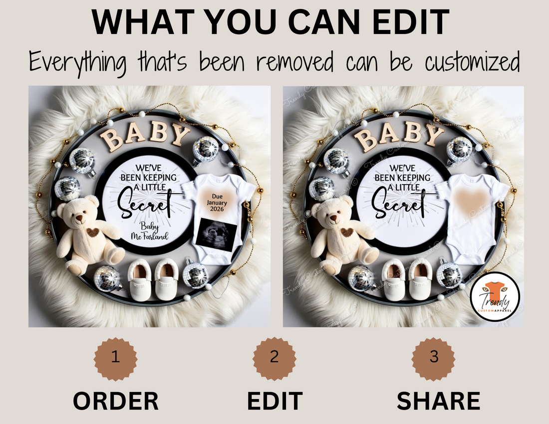 Digital Pregnancy Announcement, Little Secret Baby Reveal, Customizable New Years Themed, Personalized Editable Template