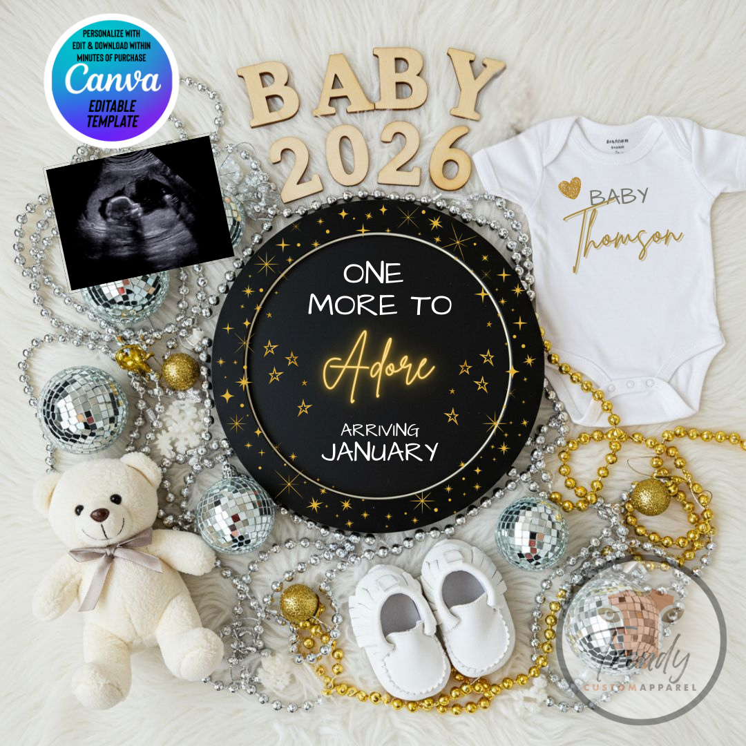 Digital Pregnancy Announcement, More To Adore, Customizable New Years Themed, Personalized Editable Template