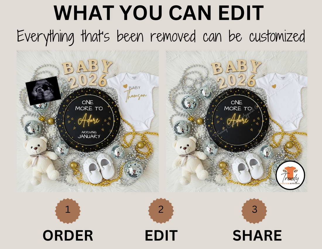 Digital Pregnancy Announcement, More To Adore, Customizable New Years Themed, Personalized Editable Template