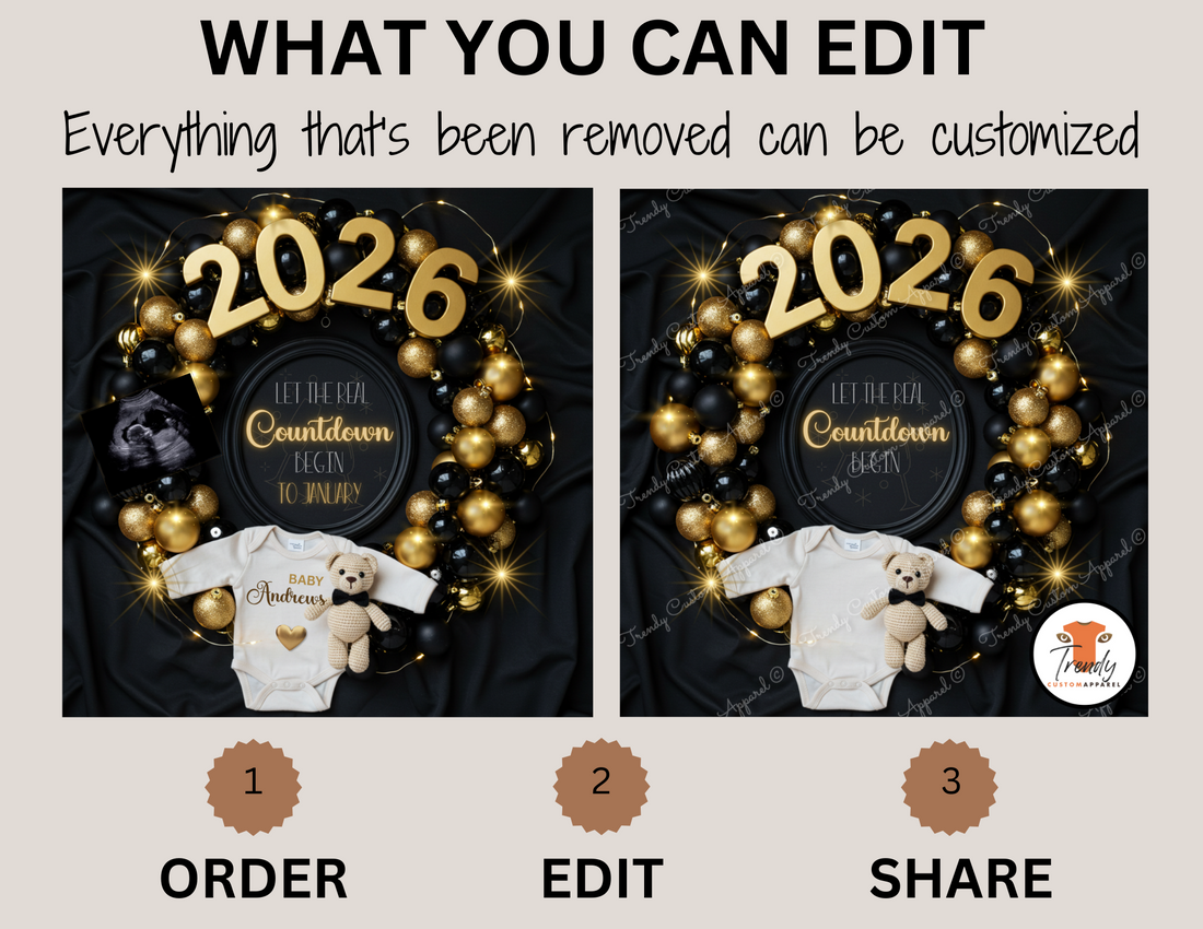 Digital Pregnancy Announcement, The Real Countdown Begin, Customizable New Years Themed, Personalized Editable Template