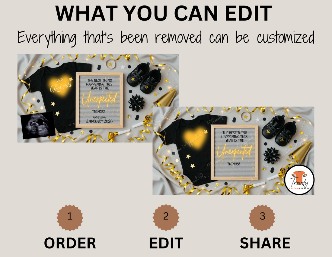 Digital Pregnancy Announcement, Unexpected Baby Reveal, Customizable New Years Themed, Personalized Editable Template