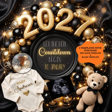 New Years Real Countdown Baby Reveal Digital Editable Template, Gender Neutral Canva Template TrendyCustomApparel™