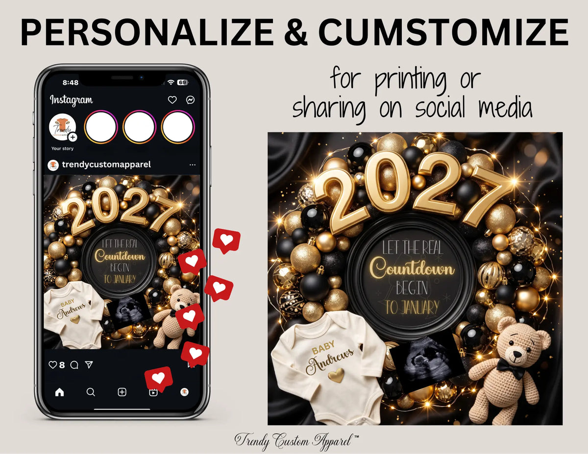 New Years Real Countdown Baby Reveal Digital Editable Template, Gender Neutral Canva Template TrendyCustomApparel™