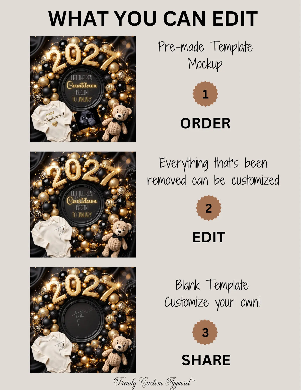 New Years Real Countdown Baby Reveal Digital Editable Template, Gender Neutral Canva Template TrendyCustomApparel™