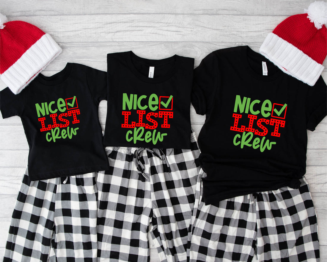 Christmas Nice List Crew Family Matching Graphic Print T-Shirts