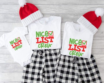 Christmas Nice List Crew Family Matching Graphic Print T-Shirts