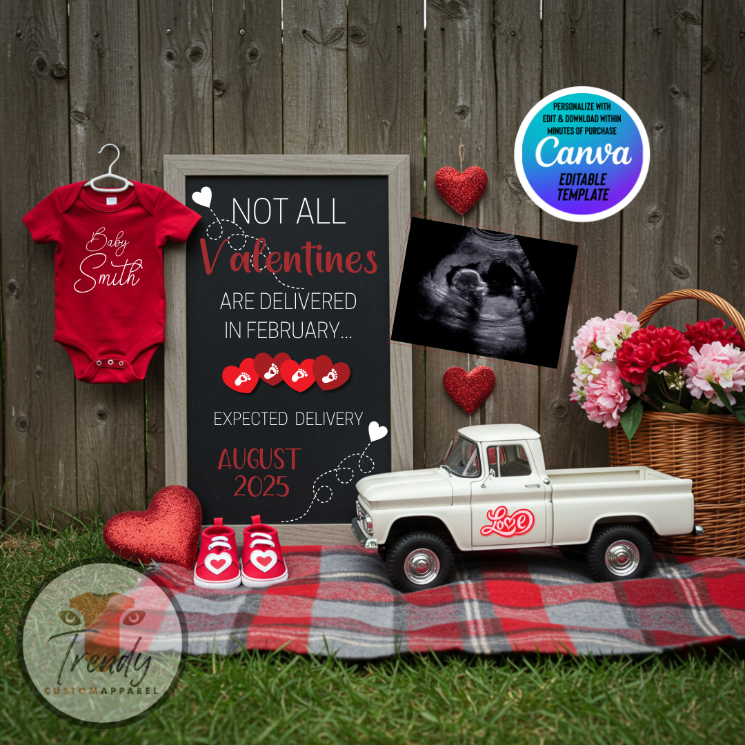 Digital Valentine's Pregnancy Announcement, Special Deliveries, Customizable February Themed, Personalized Editable Template