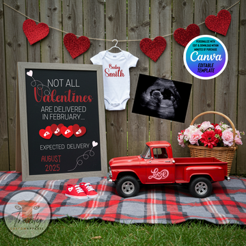 Digital Valentine's Pregnancy Announcement, Special Delivery, Customizable February Themed, Personalized Editable Template