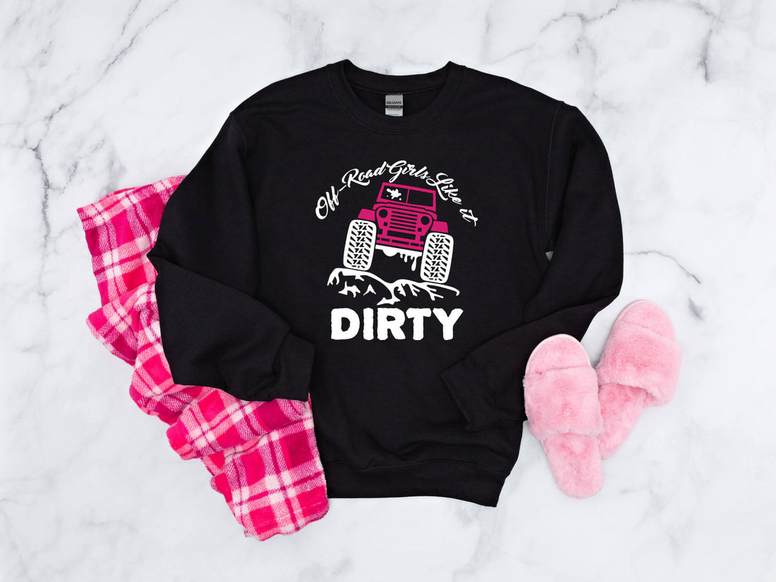 Racing - Off-Road Girl's Like It Dirty Customizable Women's Jeep Graphic Print Sweatshirt