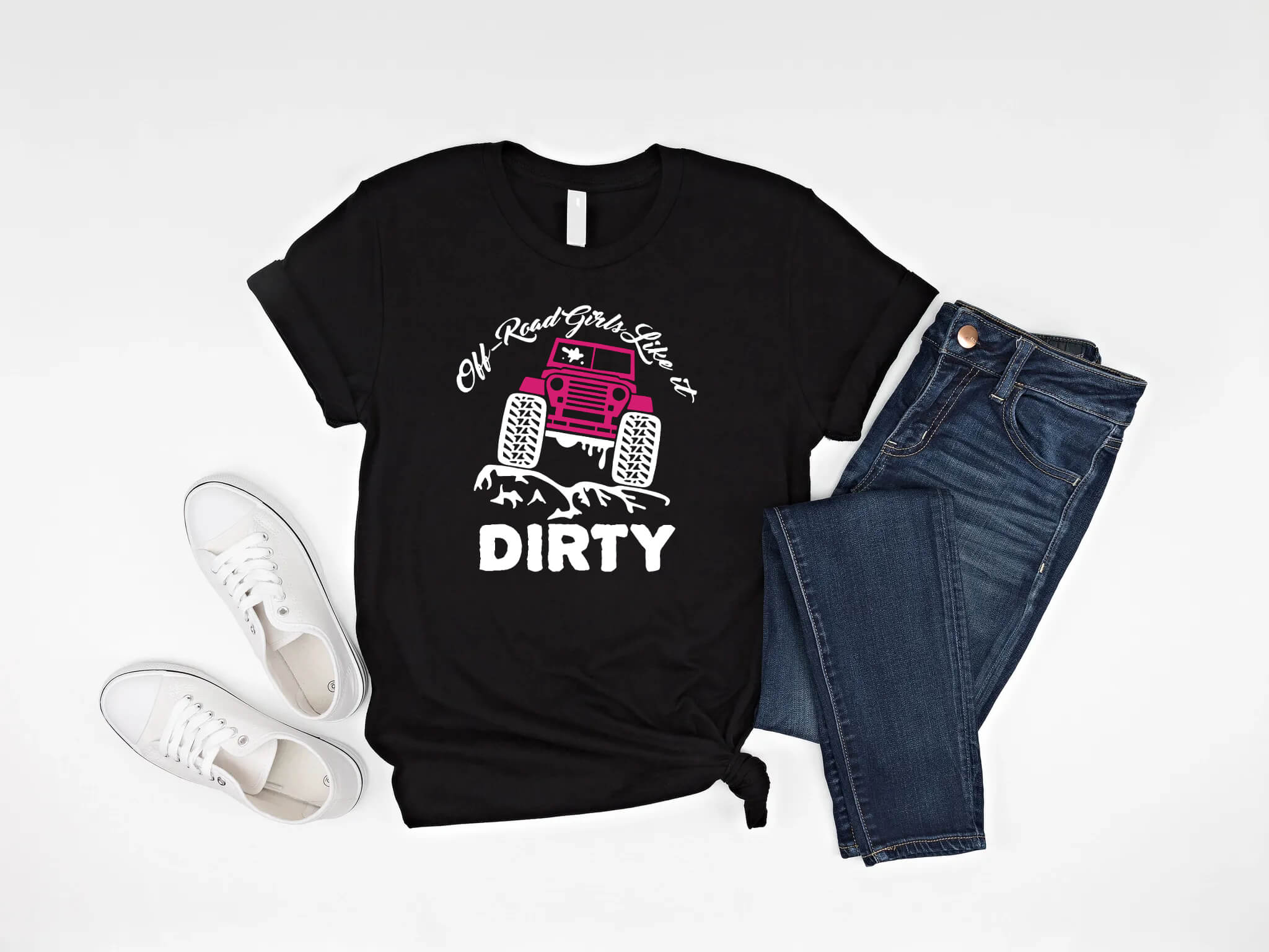 Racing - Off-Road Girl's Like It Dirty Customizable Women's Jeep Graphic Print T-Shirt