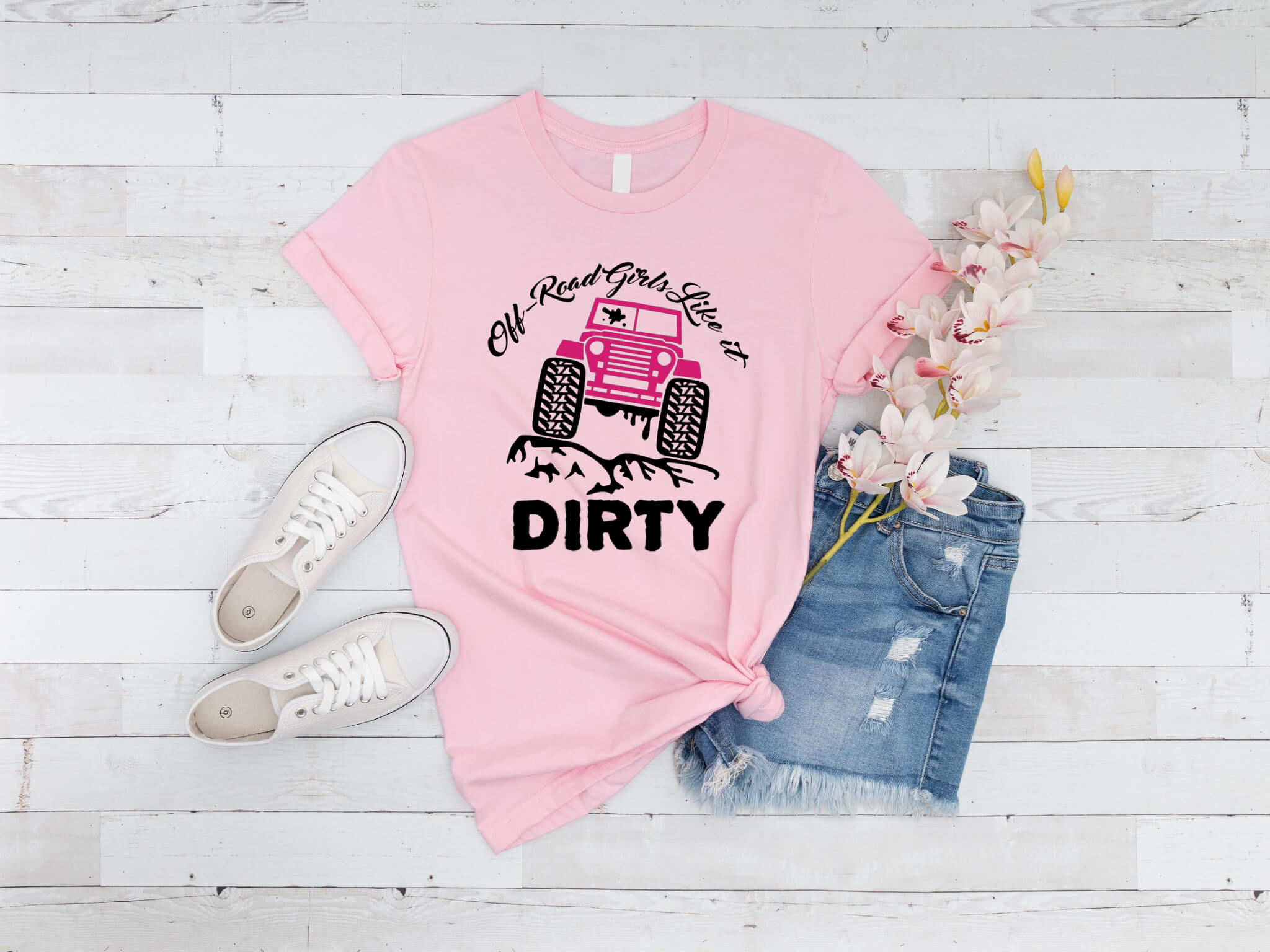 Racing - Off-Road Girl's Like It Dirty Customizable Women's Jeep Graphic Print T-Shirt