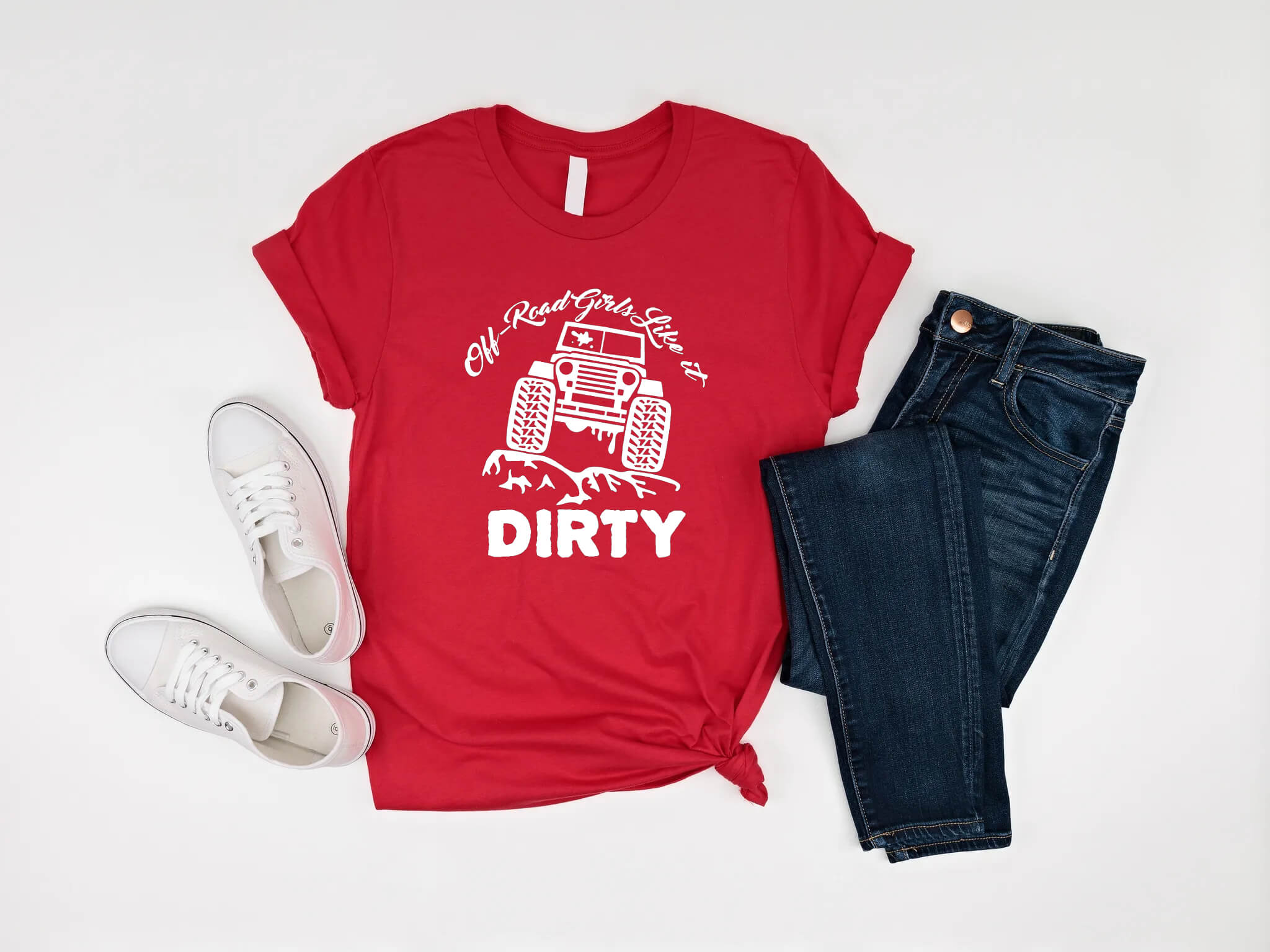 Racing - Off-Road Girl's Like It Dirty Customizable Women's Jeep Graphic Print T-Shirt