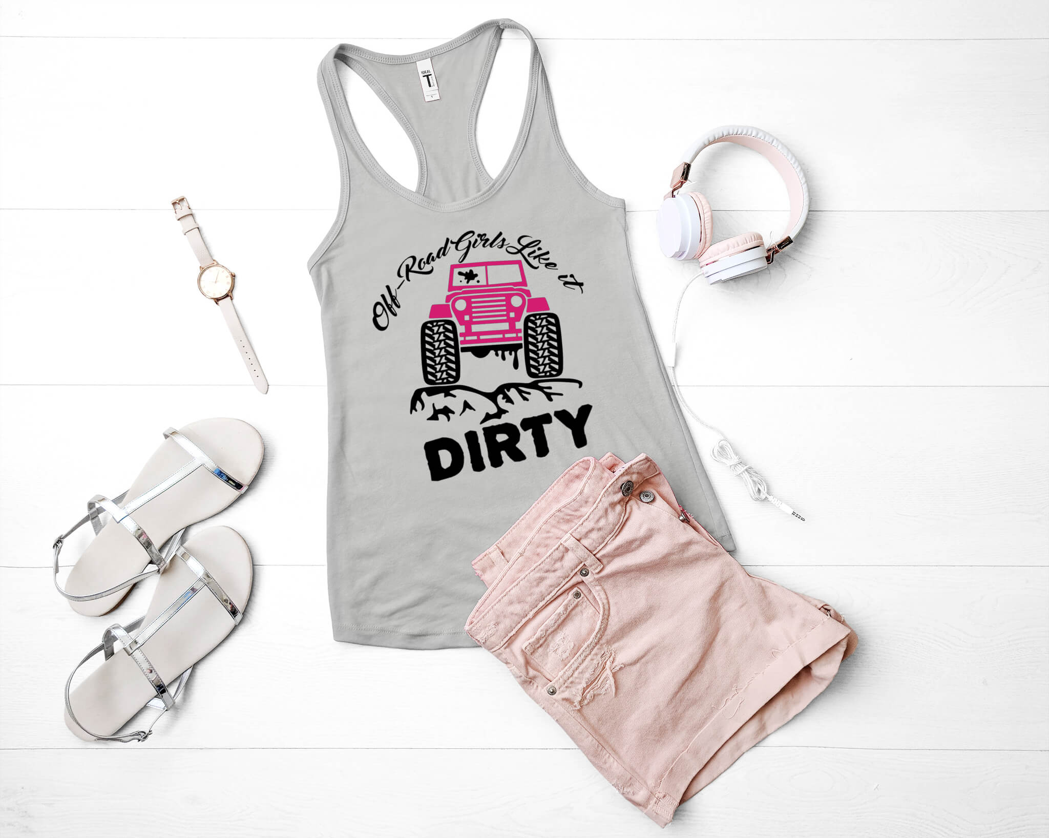 Racing - Off-Road Girl's Like It Dirty Customizable Women's Jeep Graphic Print Tank Top