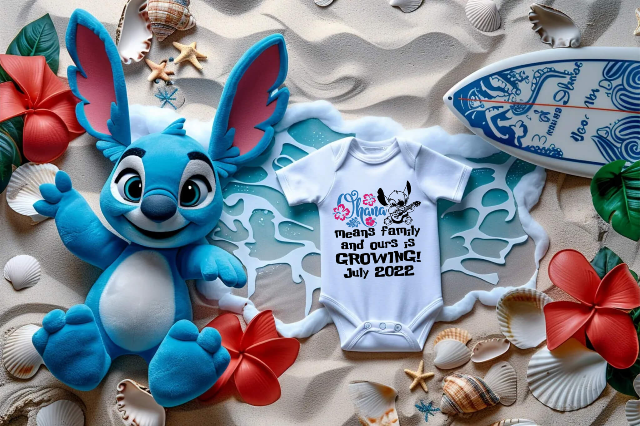 Personalized Pregnancy Announcement, Ohana Means Family & Ours Is Growing, Lilo & Stitch Inspired, Customized Baby Announcement Onesie