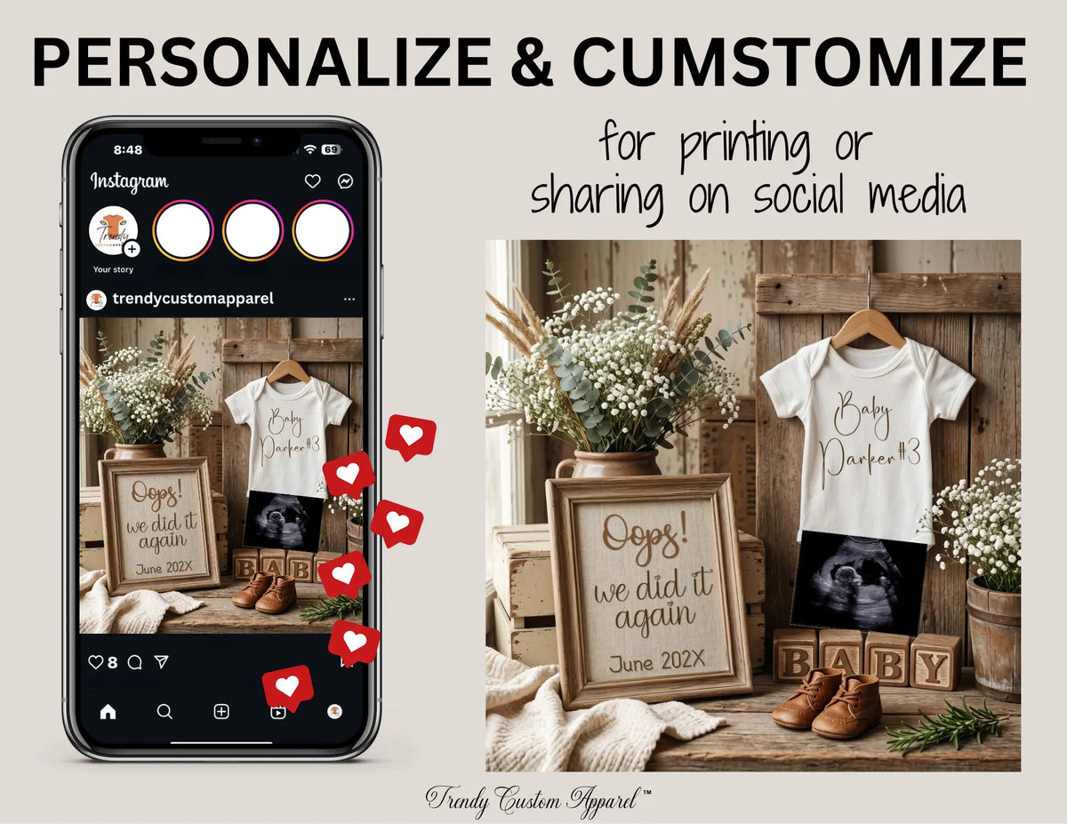 Oops Baby Reveal Digital Editable Template, Boho Themed Canva Instant Download TrendyCustomApparel™