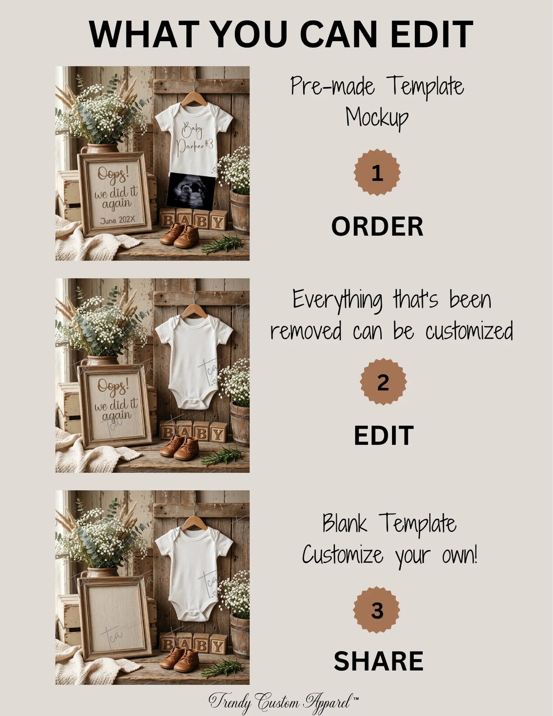 Oops Baby Reveal Digital Editable Template, Boho Themed Canva Instant Download TrendyCustomApparel™