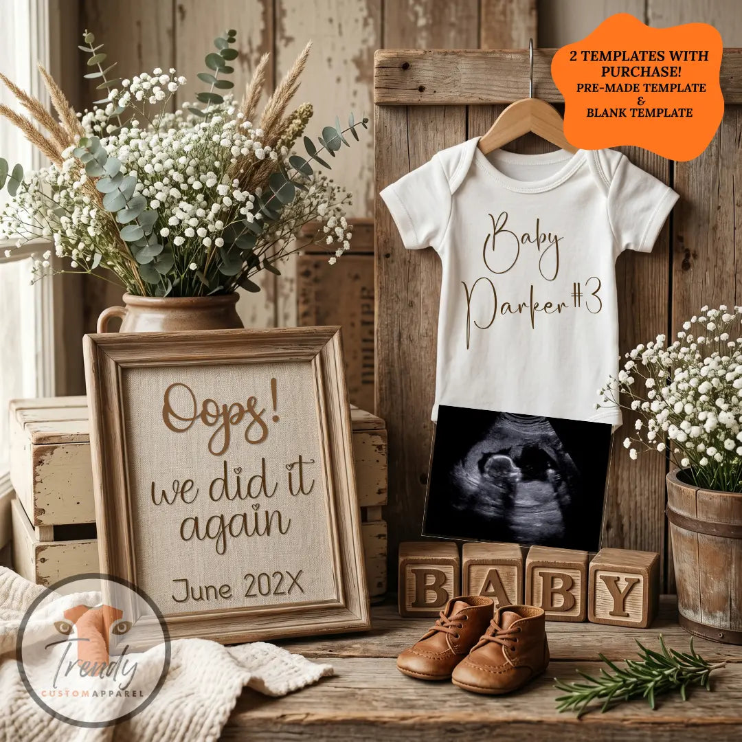 Oops Baby Reveal Digital Editable Template, Boho Themed Canva Instant Download TrendyCustomApparel™