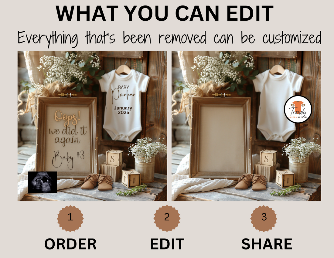 Digital Pregnancy Announcement, Oops We Did It Again!, Gender Neutral, Customizable Rustic Themed, Personalized Editable Template