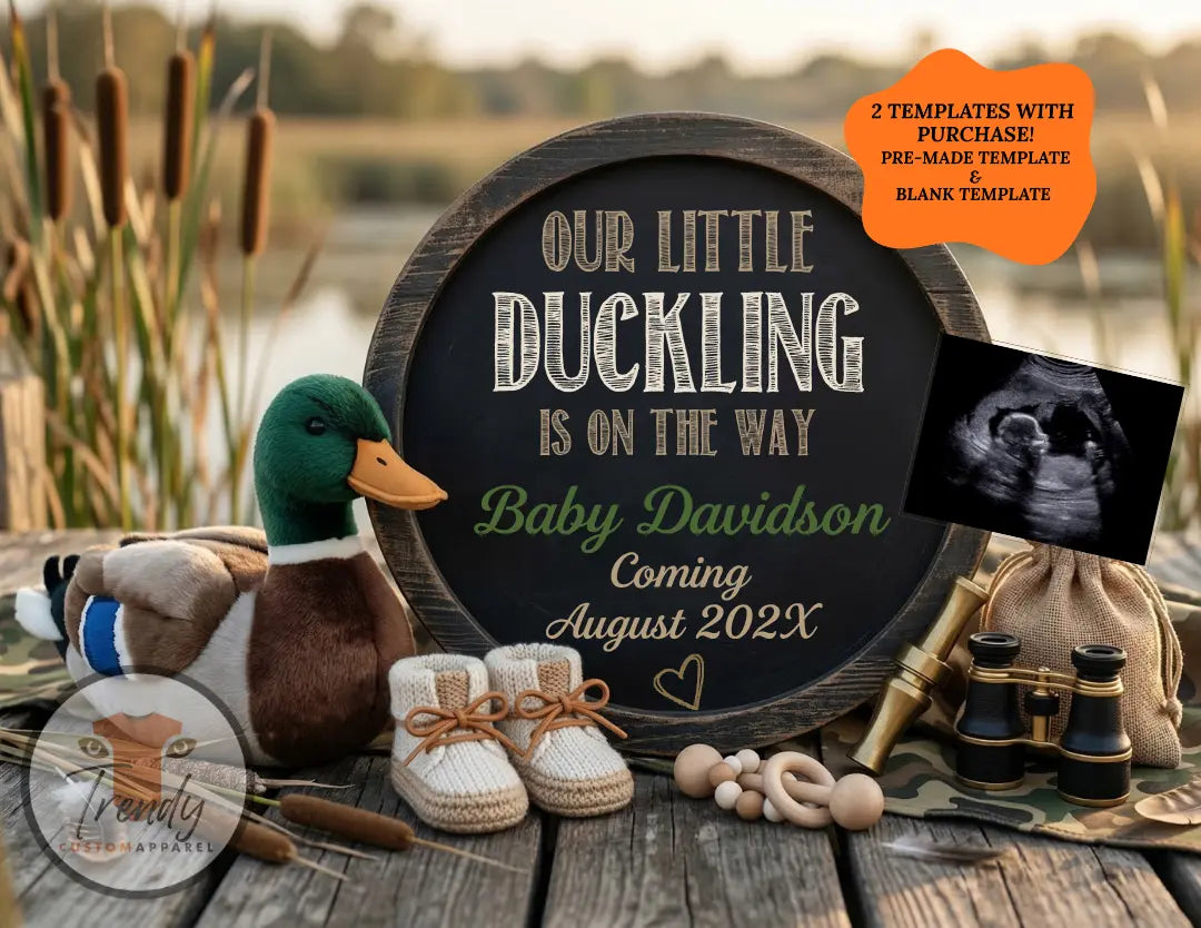 A New Duckling is Coming, Hunting Digital Pregnancy Announcement, Gender Neutral Customizable Editable Template - TrendyCustomApparel™