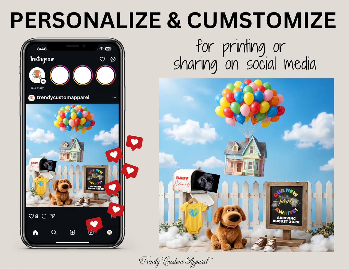 Disney Up Baby Reveal Digital Editable Template, Pixar Inspired Canva Personalized Template TrendyCustomApparel™