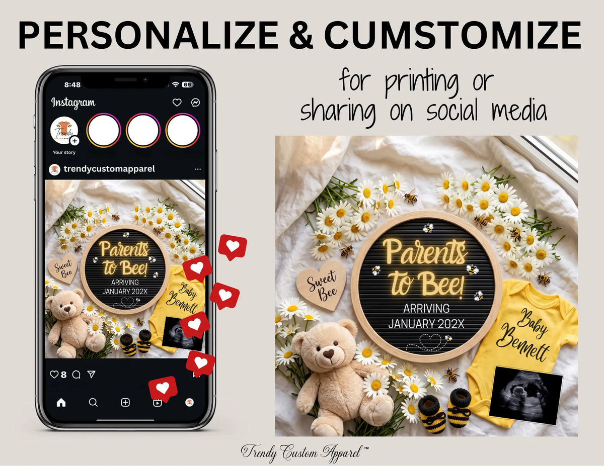 Parents to Bee! Honey Bee Pregnancy Announcement Template | Fully Editable Digital Download TrendyCustomApparel™