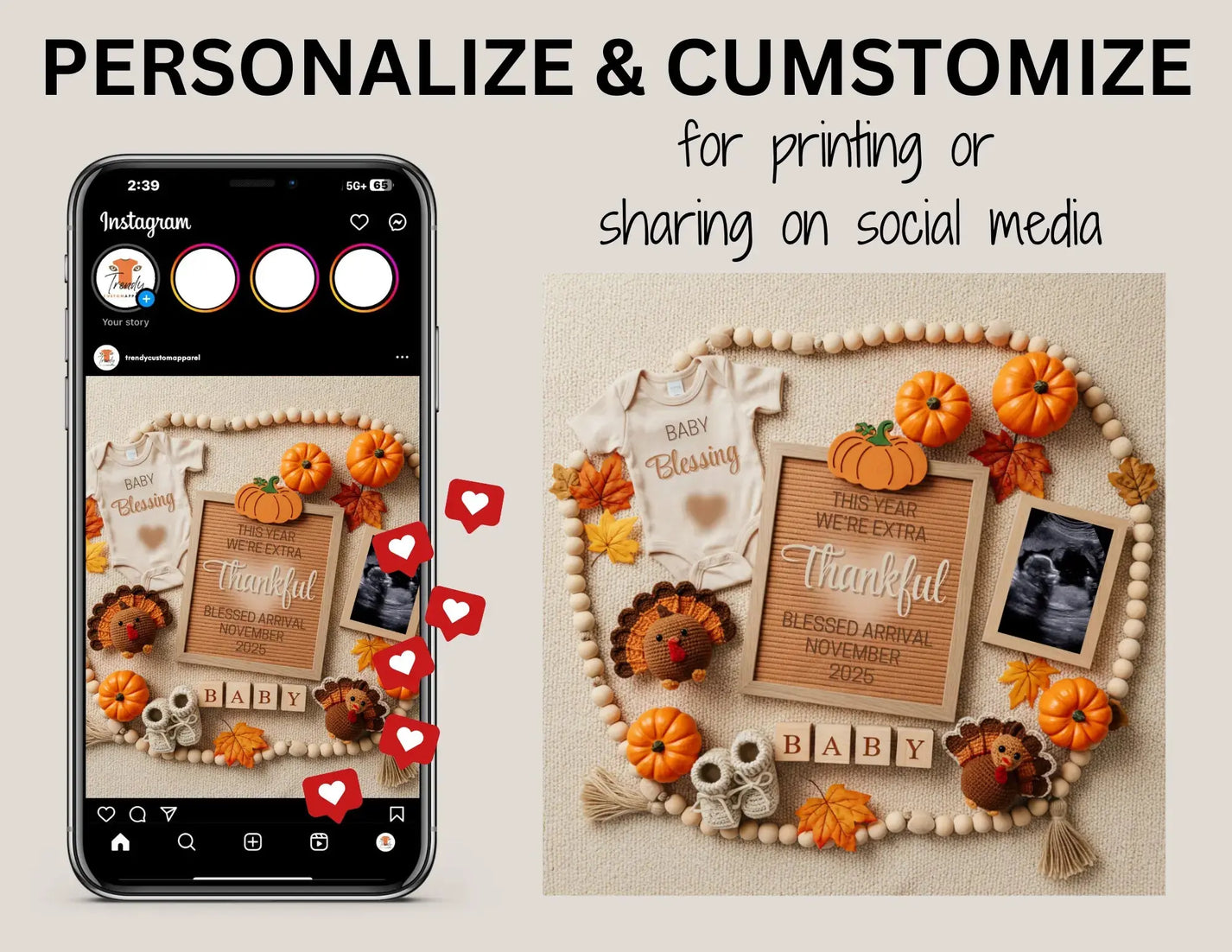 "Fall Pregnancy Announcement Template Editable Canva Design Trendy
