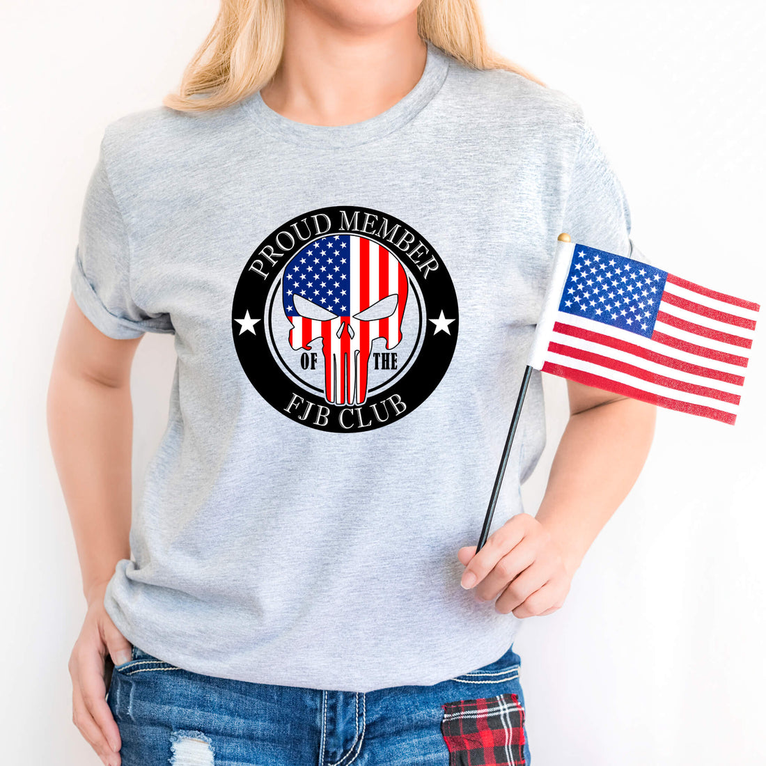 America - Proud Member Of The FJB Club Punisher Skull Flag Unisex Graphic Print T-Shirt