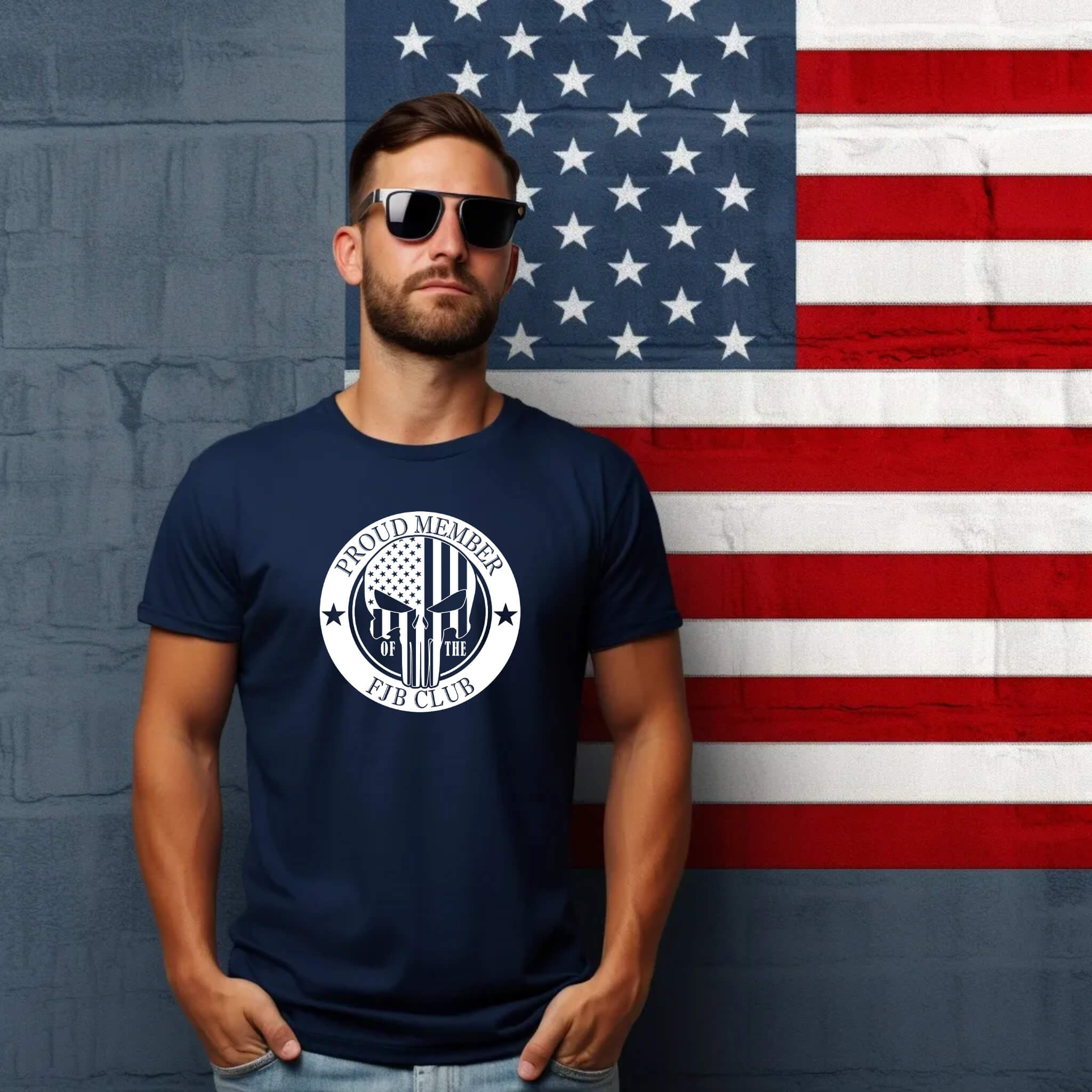 America - Proud Member Of The FJB Club Punisher Skull Flag Unisex Graphic Print T-Shirt