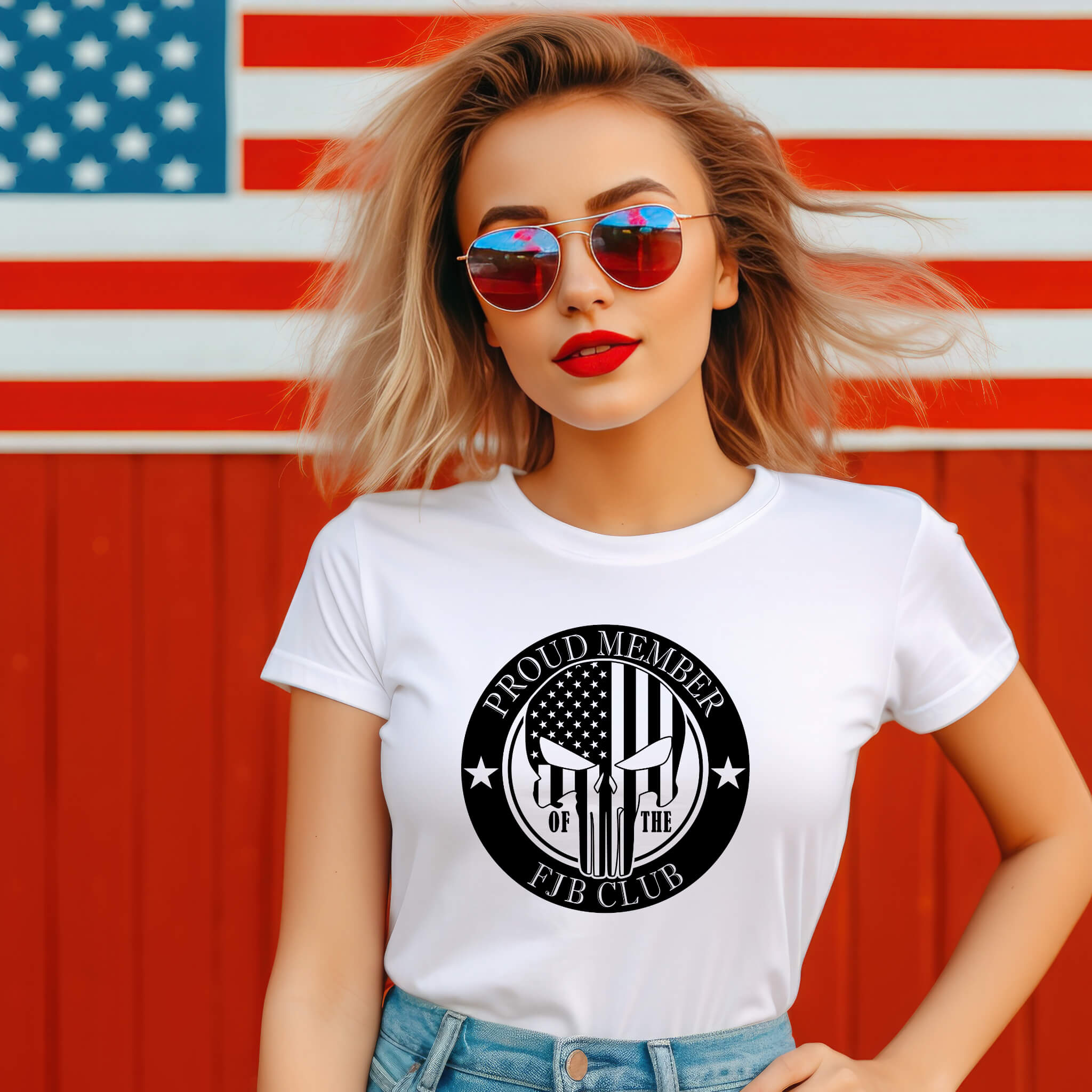 America - Proud Member Of The FJB Club Punisher Skull Flag Unisex Graphic Print T-Shirt