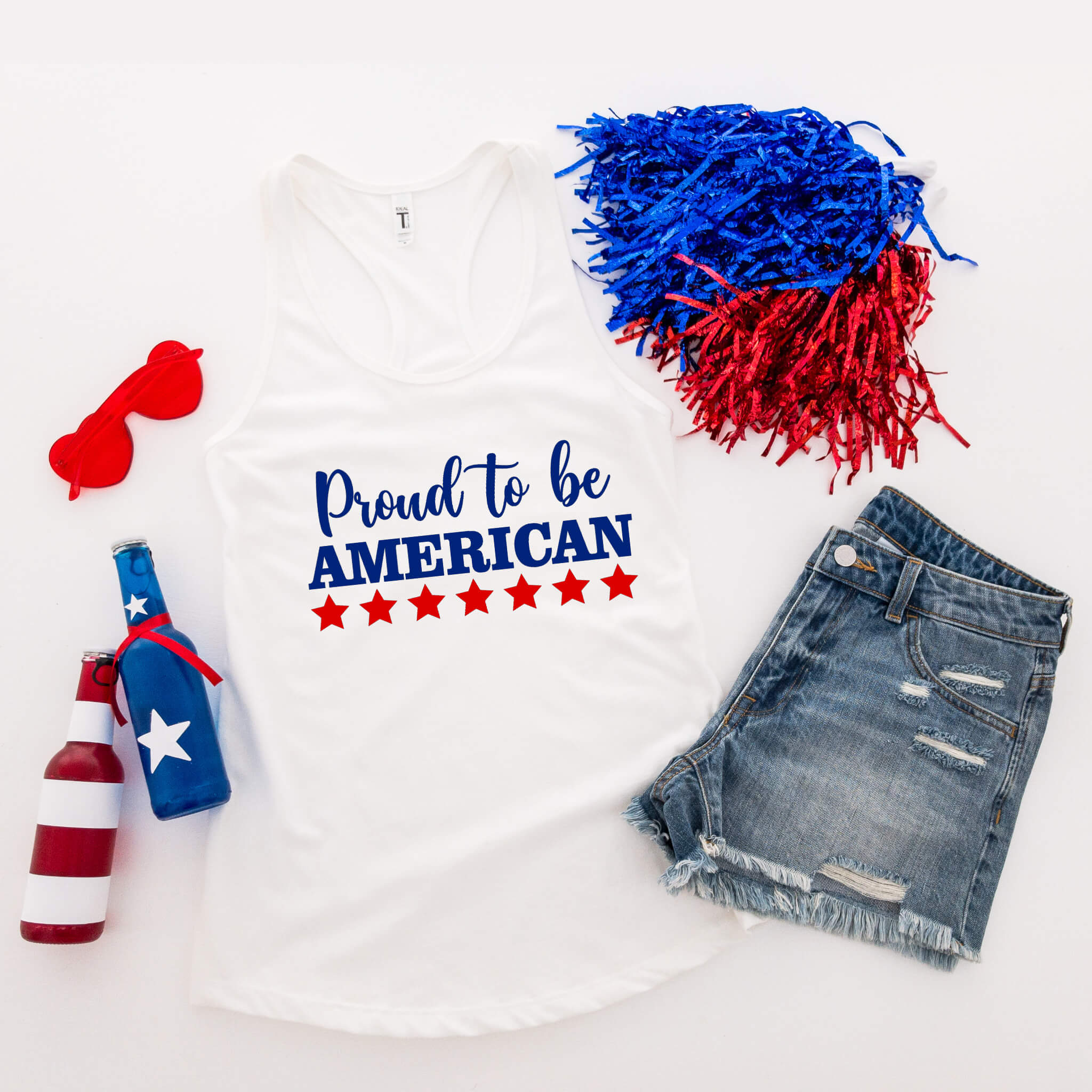 Camiseta del 4 de julio, Orgulloso de ser americano, tanque azul blanco rojo, camiseta patriótica, camiseta sin mangas para mujer, damas, ropa personalizada, camiseta del Día de la Independencia, tanque del Día de los Caídos