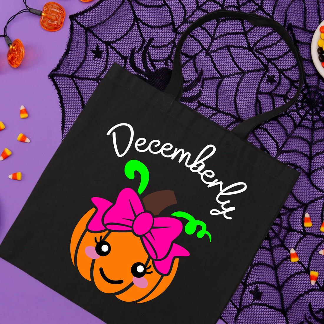 Halloween Personalized Name Kid's Pumpkin Truck Trick or Treat Candy Large Tote Bag