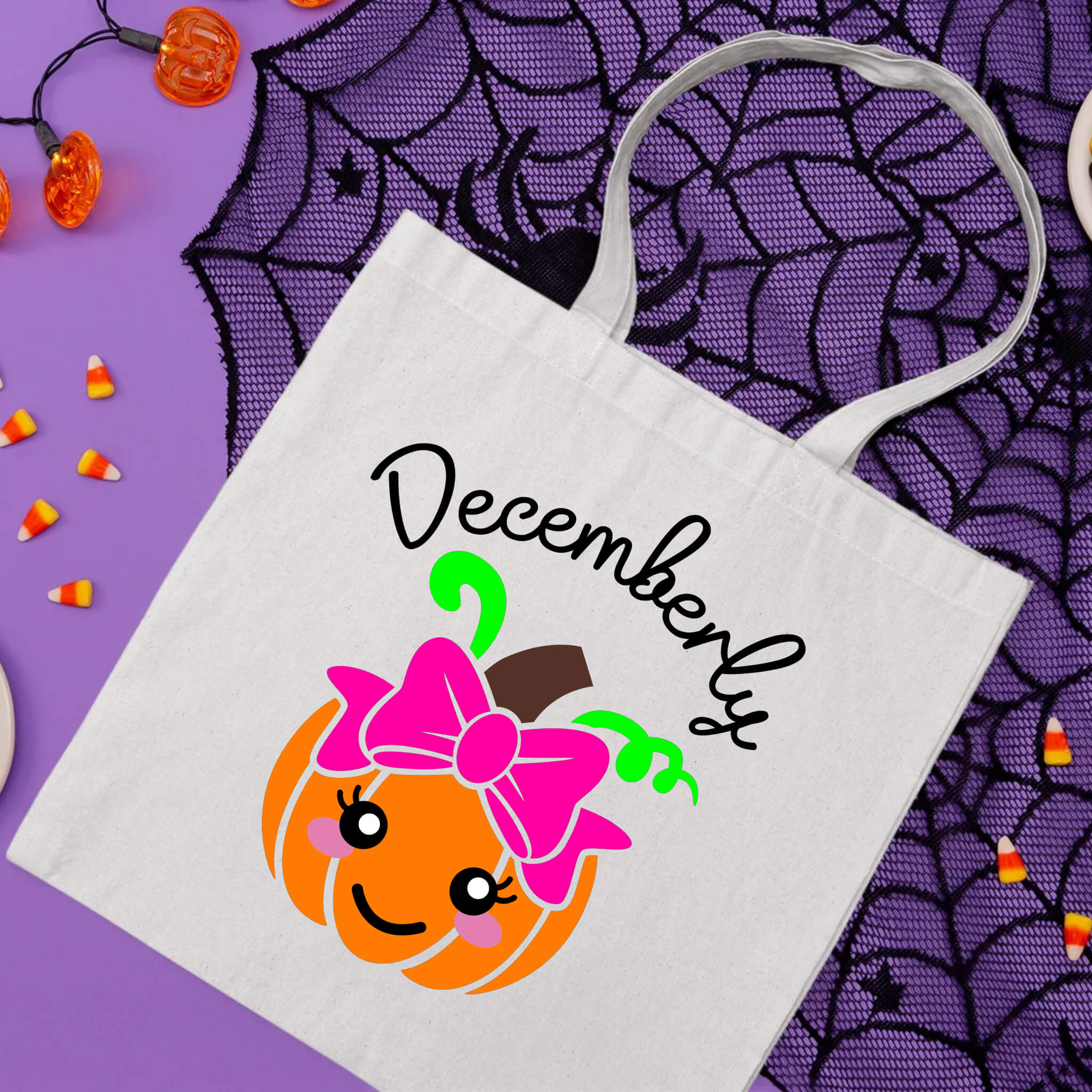 Halloween Personalized Name Kid's Pumpkin Truck Trick or Treat Candy Large Tote Bag