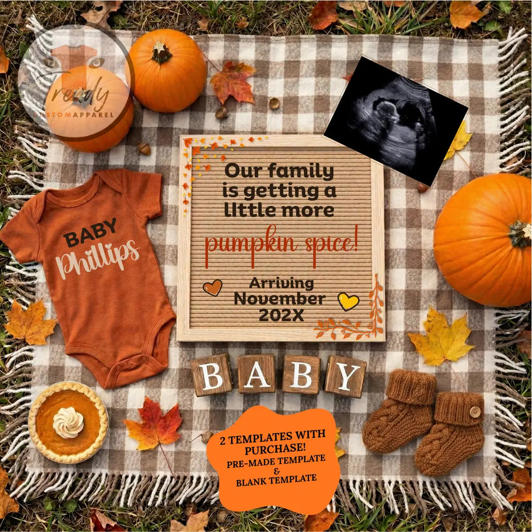 Adding A Pumpkin Reveal, Fall Pumpkin Digital Pregnancy Announcement, Customizable Editable Template, Autumn Instant Download TrendyCustomApparel™