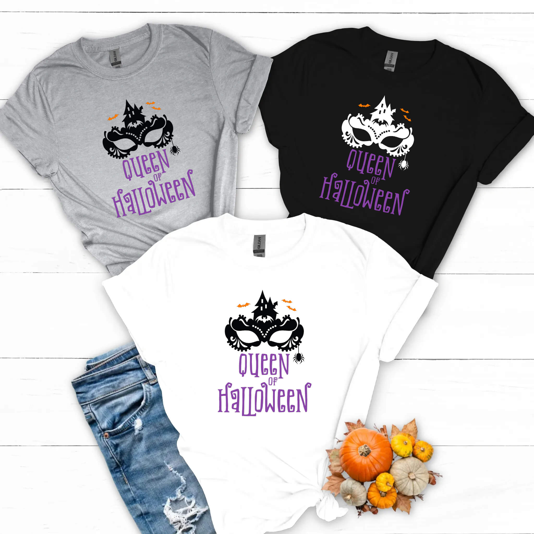 Halloween Queen of Halloween Masquerade Ball Mask Customizable Women's Graphic Print T-Shirt