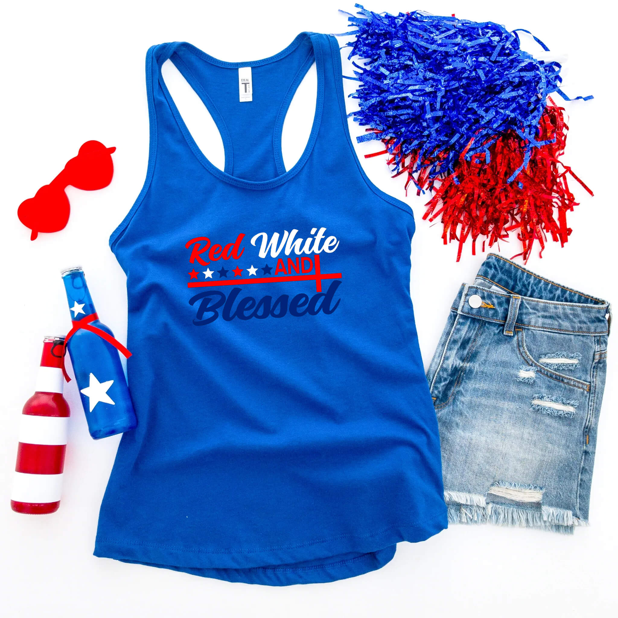 4th of July - Red White & Blessed Cross Patriotic Graphic Print Women’s Tank Top