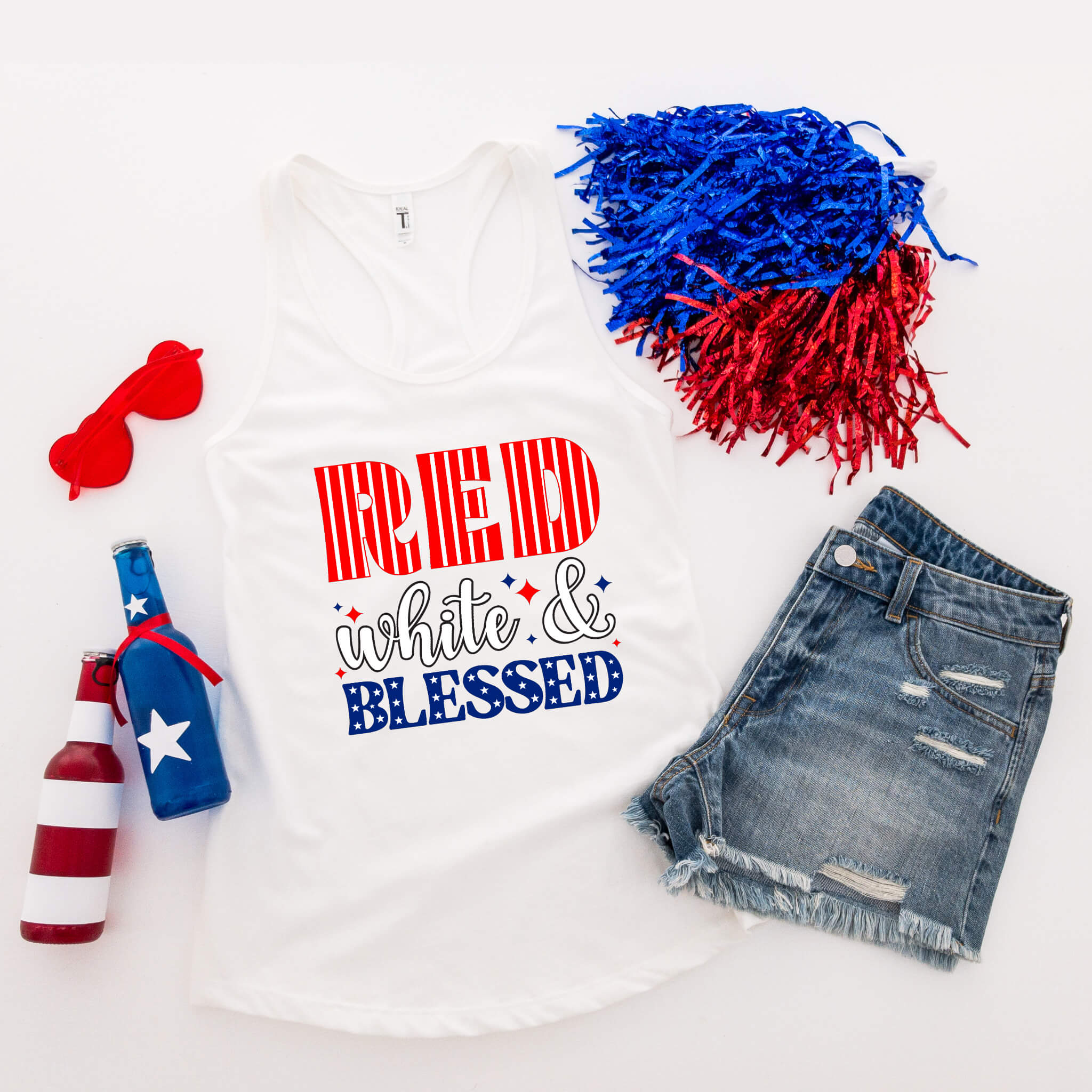 4th of July - Red White & Blessed Patriotic Graphic Print Women’s Tank Top