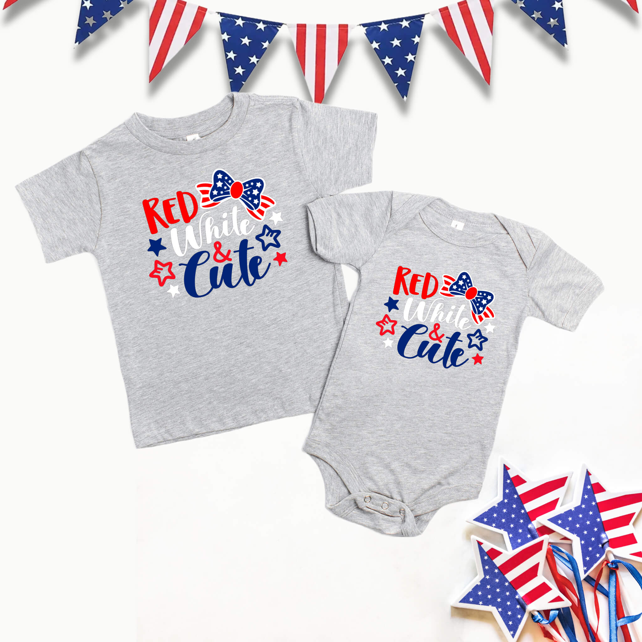 4th of July – Red White & Cute Patriotic Girl’s Graphic Print Onesie / T-Shirt