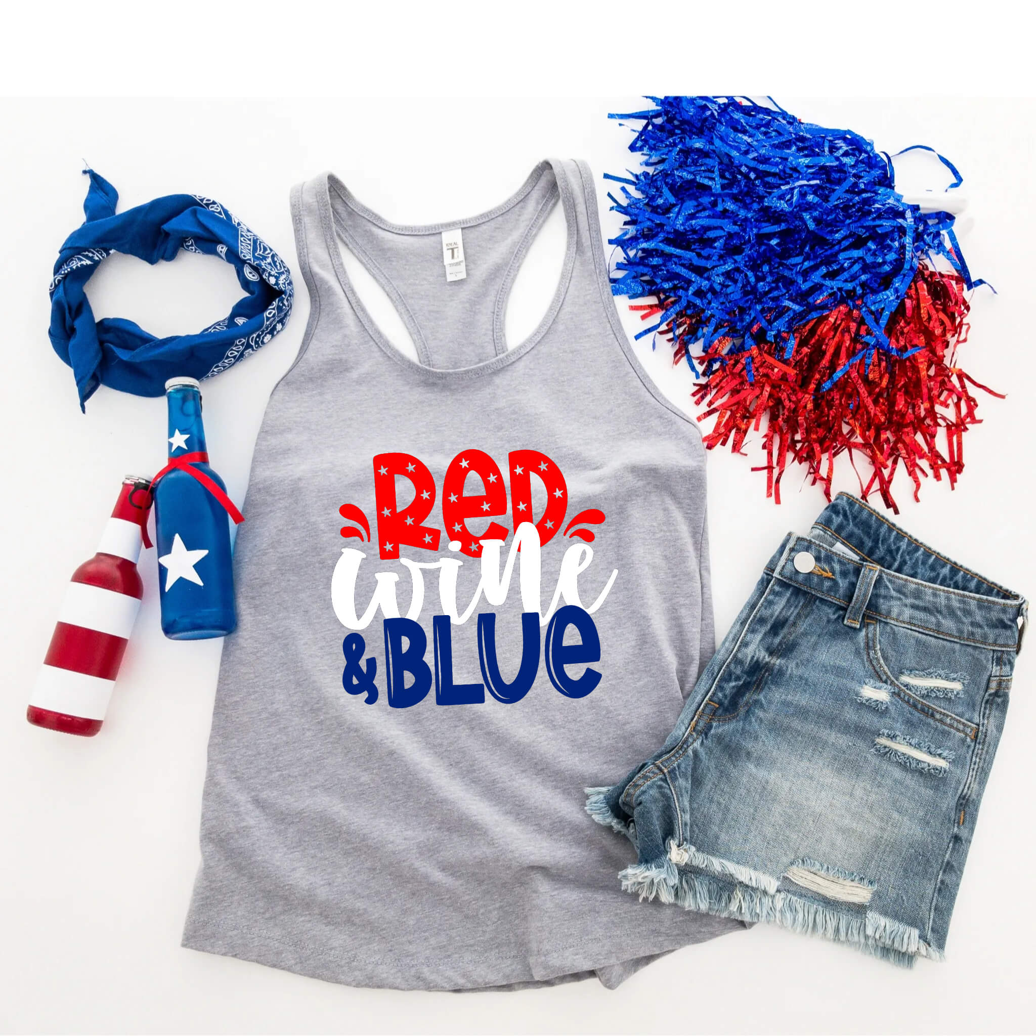 4th of July - Red Wine & Blue Patriotic Graphic Print Women’s T-Shirt / Tank Top