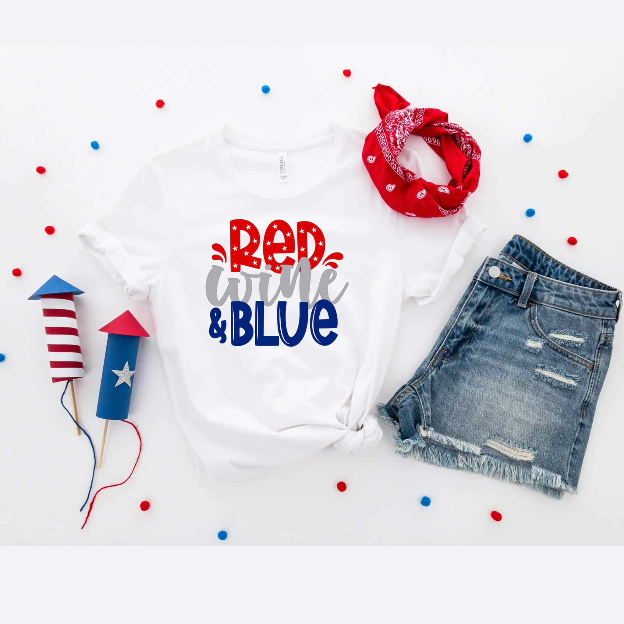 4th of July - Red Wine & Blue Patriotic Graphic Print Women’s T-Shirt / Tank Top