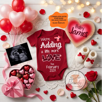 February Baby Announcement Template | Adding More Love | Canva Editable, Instant Download TrendyCustomApparel™
