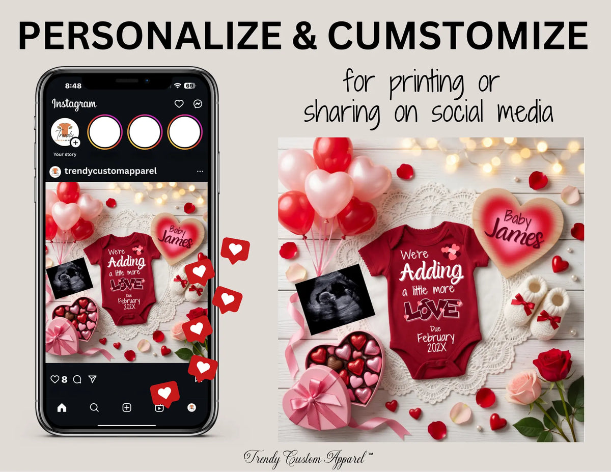 February Baby Announcement Template | Adding More Love | Canva Editable, Instant Download TrendyCustomApparel™